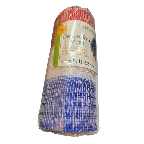 Floral Garden July 4th Red White Blue Decorative Mesh Ribbon 6 in.x 5 yd Roll - Picture 1 of 3